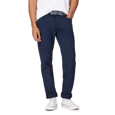Navy belted straight trousers